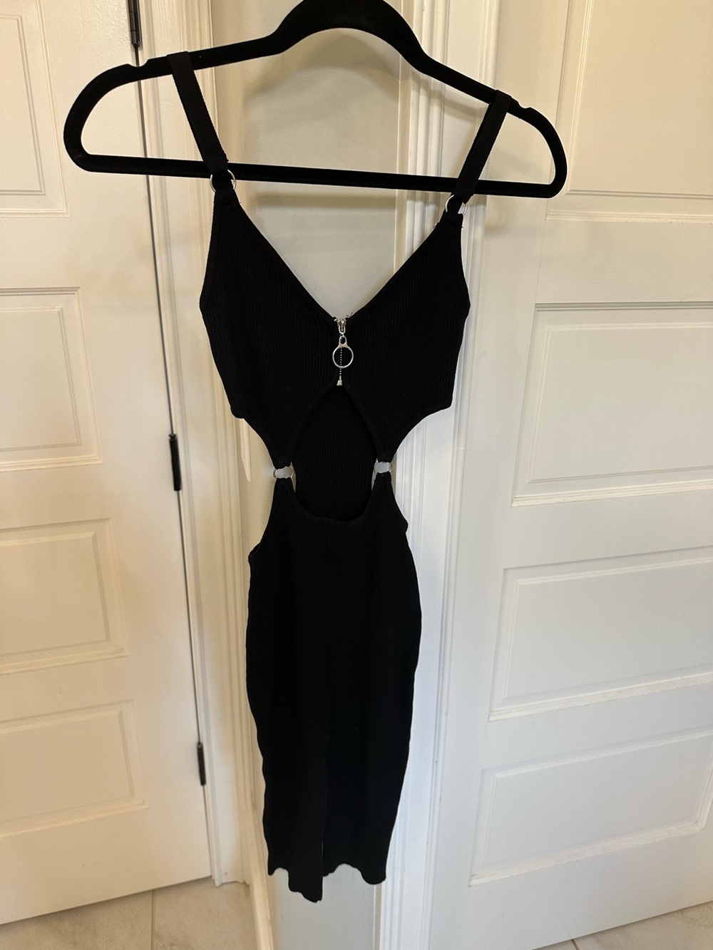 Herra Collection Black Ribbed Romper Jumper Grommets Zipper Womens S Sexy NWOT